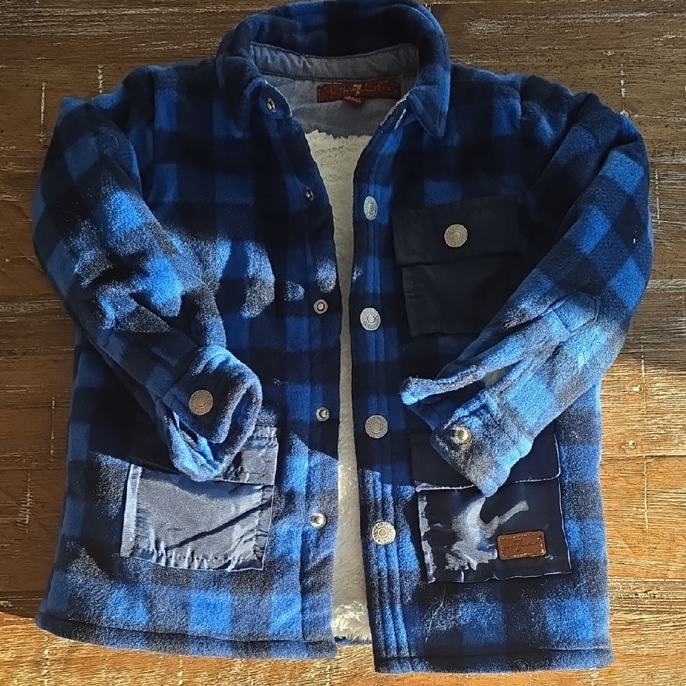 7 For All Mankind Navy Checkered Kids Jacket
